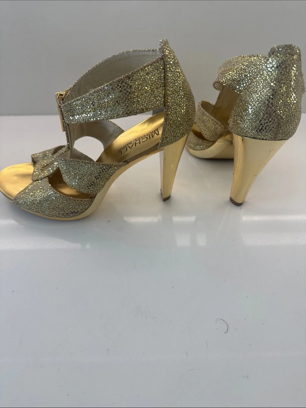 Michael Kors Glitter Gold T-Strap Heeled Sandals